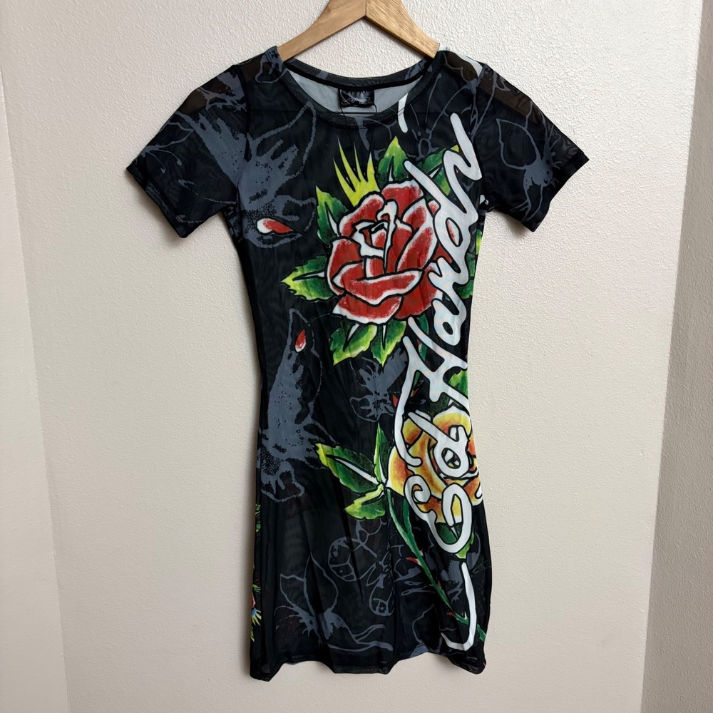 Ed Hardy Black Floral Rose Swim Coverup